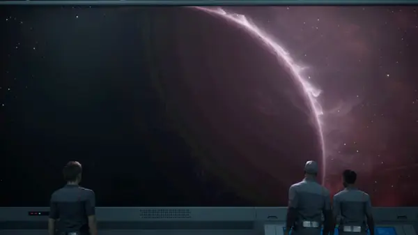 The tense atmosphere of Directive 8020 showing a character facing a terrifying sci-fi horror threat on a spaceship.