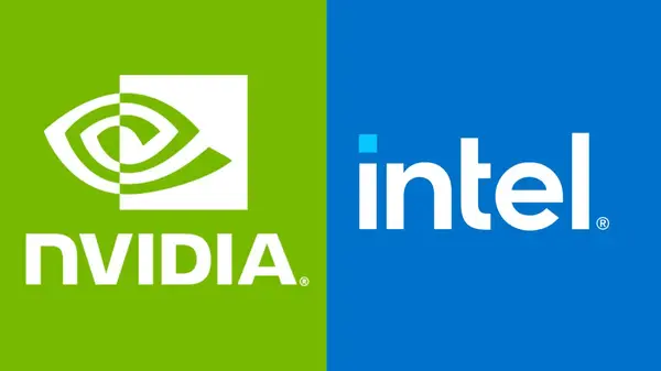 Jensen Huang and Lip-Bu Tan standing together representing the new Intel and Nvidia partnership.