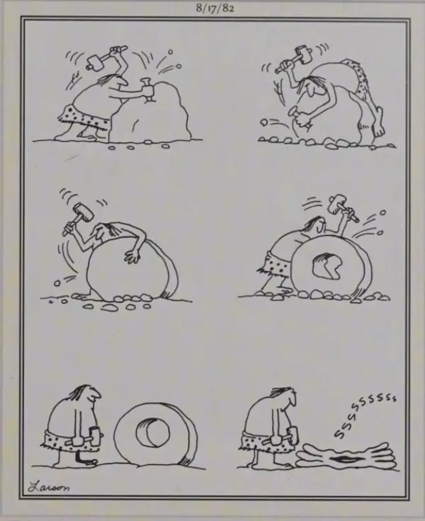 caveman and stone wheel