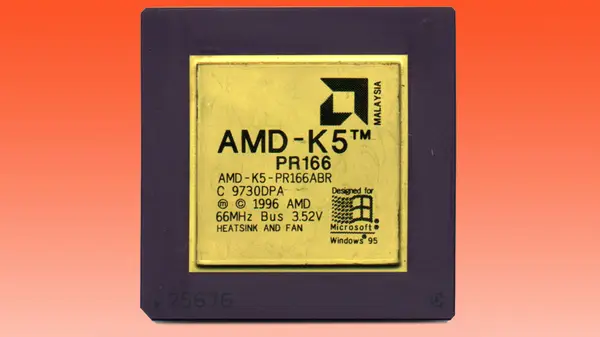 A vintage AMD K5 processor sitting on a motherboard, representing the end of an era for legacy hardware support in Linux.