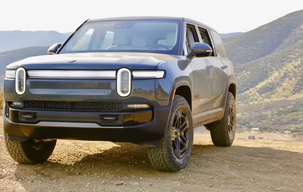 Rivian truck driving inside