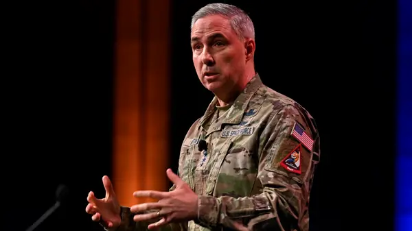 General speaking at podium
